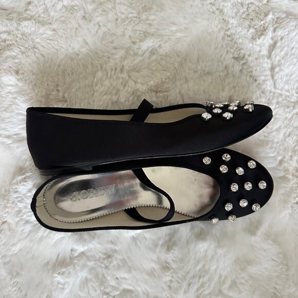 J. Crew Black Satin Studded Sparkly Ballet Flats - Size 7.5 - Picture 1 of 4